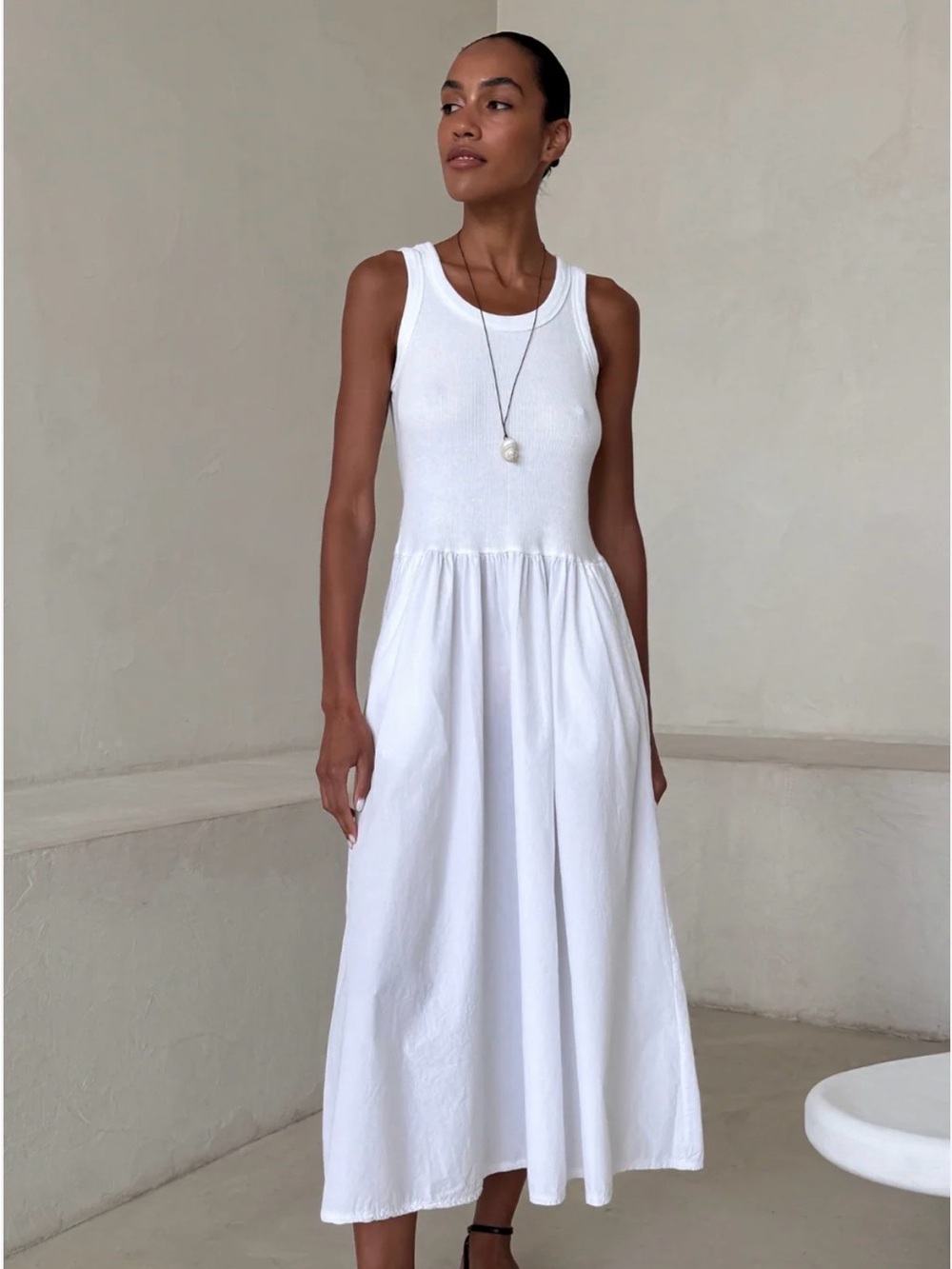 Classic White Ribbed Tank Midi Dress